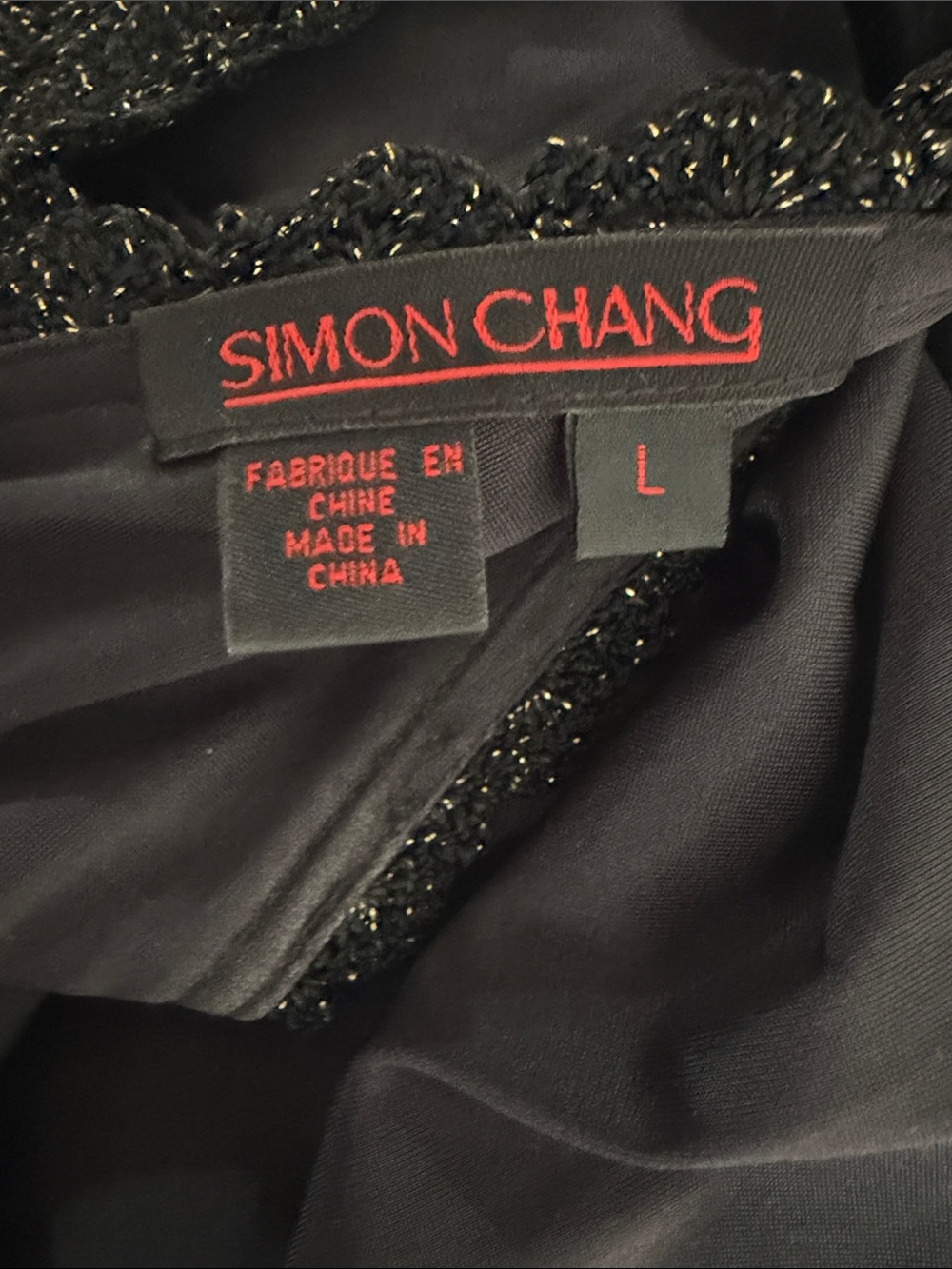 Vintage Simon Chang Black & Gold Metallic Crochet Knit Maxi Dress | Size L - Picture 7 of 7